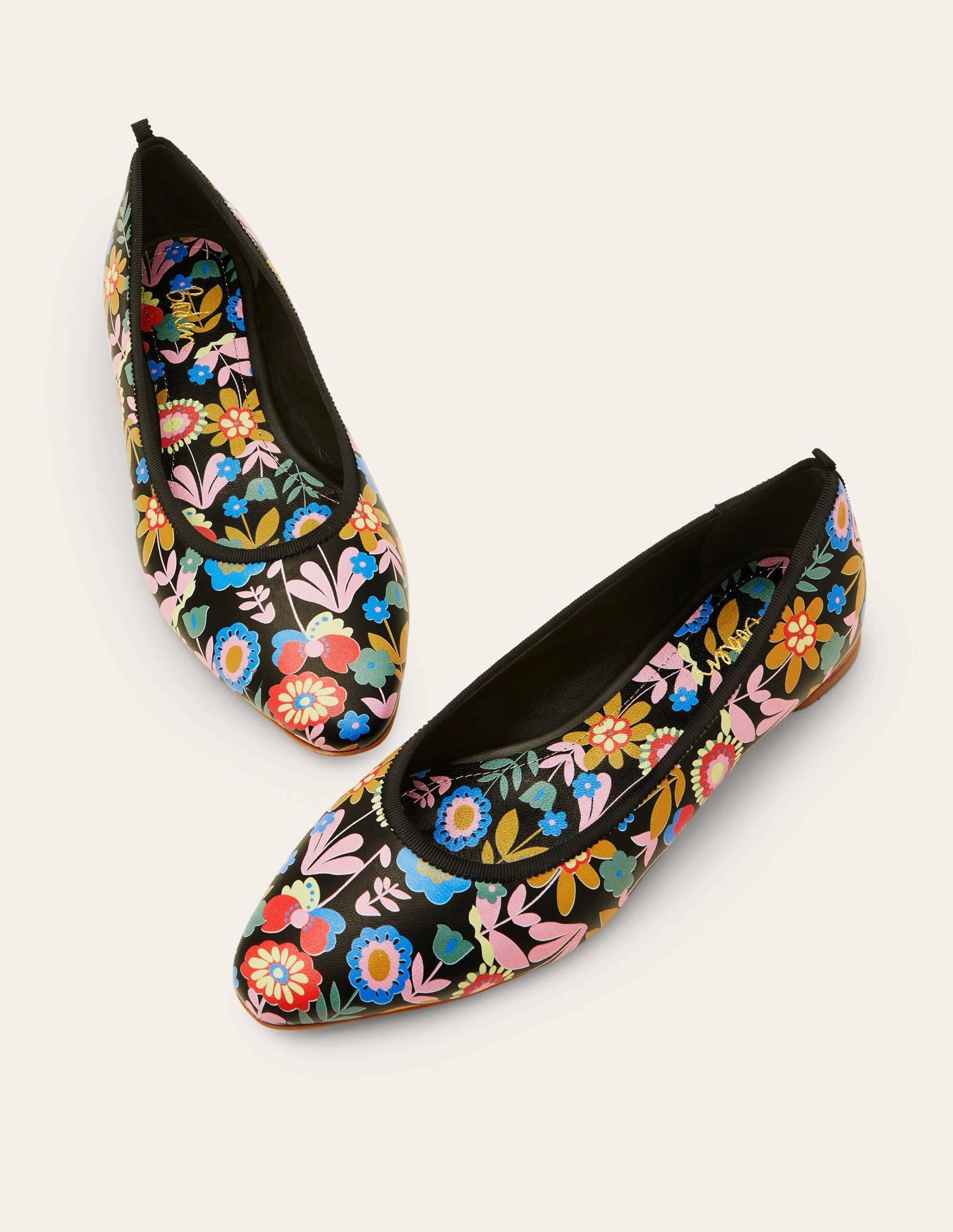 Almond Toe Ballerinas-Black, Flora Bloom