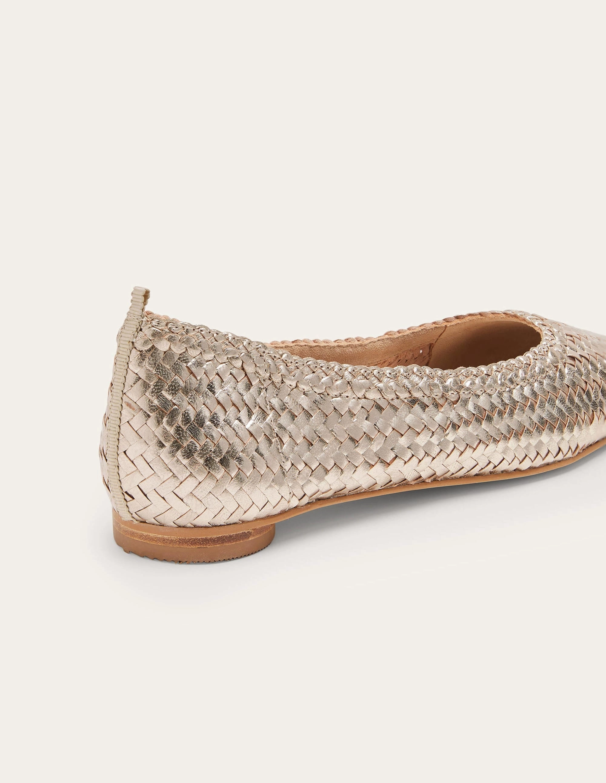 Almond Toe Ballerinas-Metallic Gold Woven