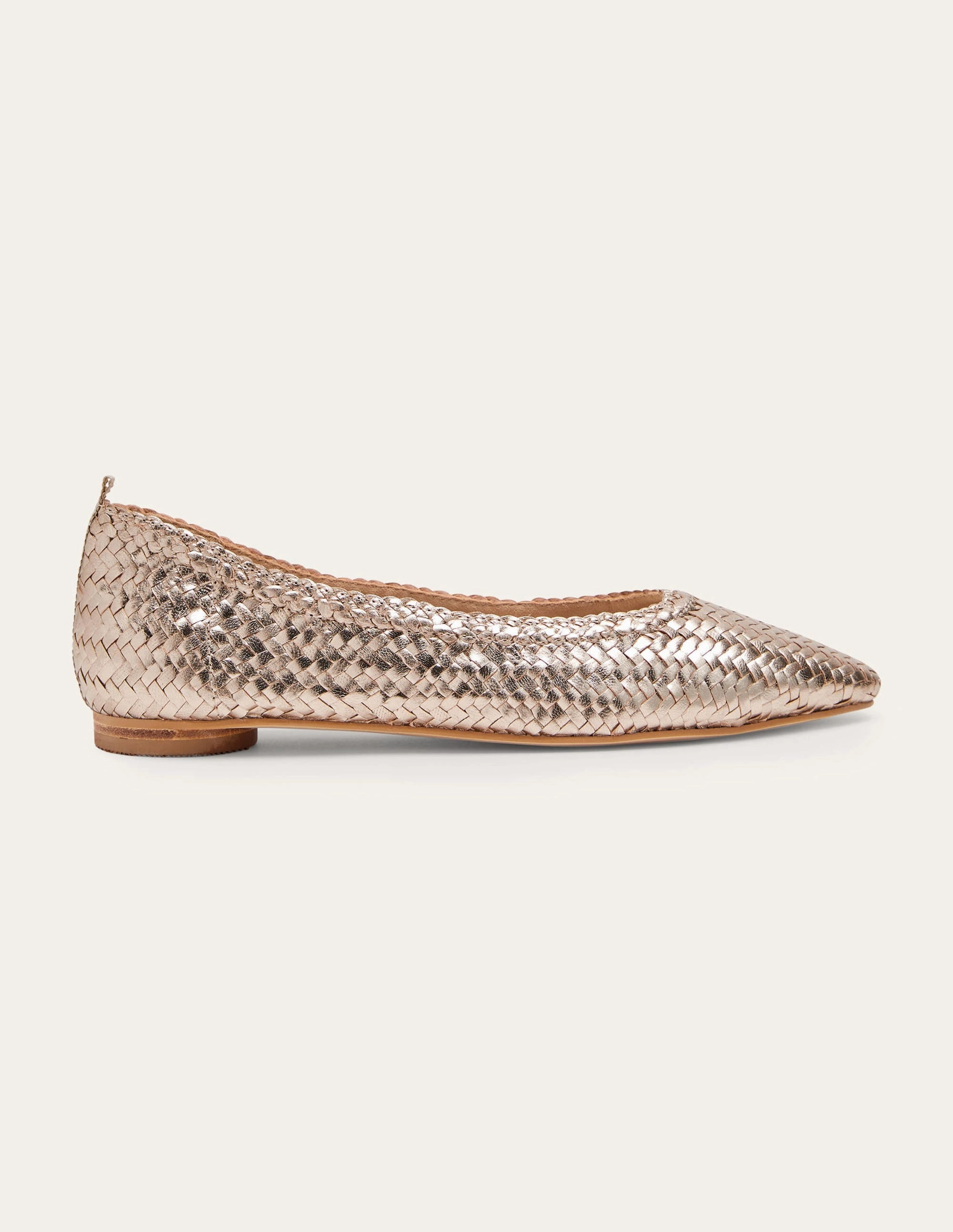 Almond Toe Ballerinas-Metallic Gold Woven