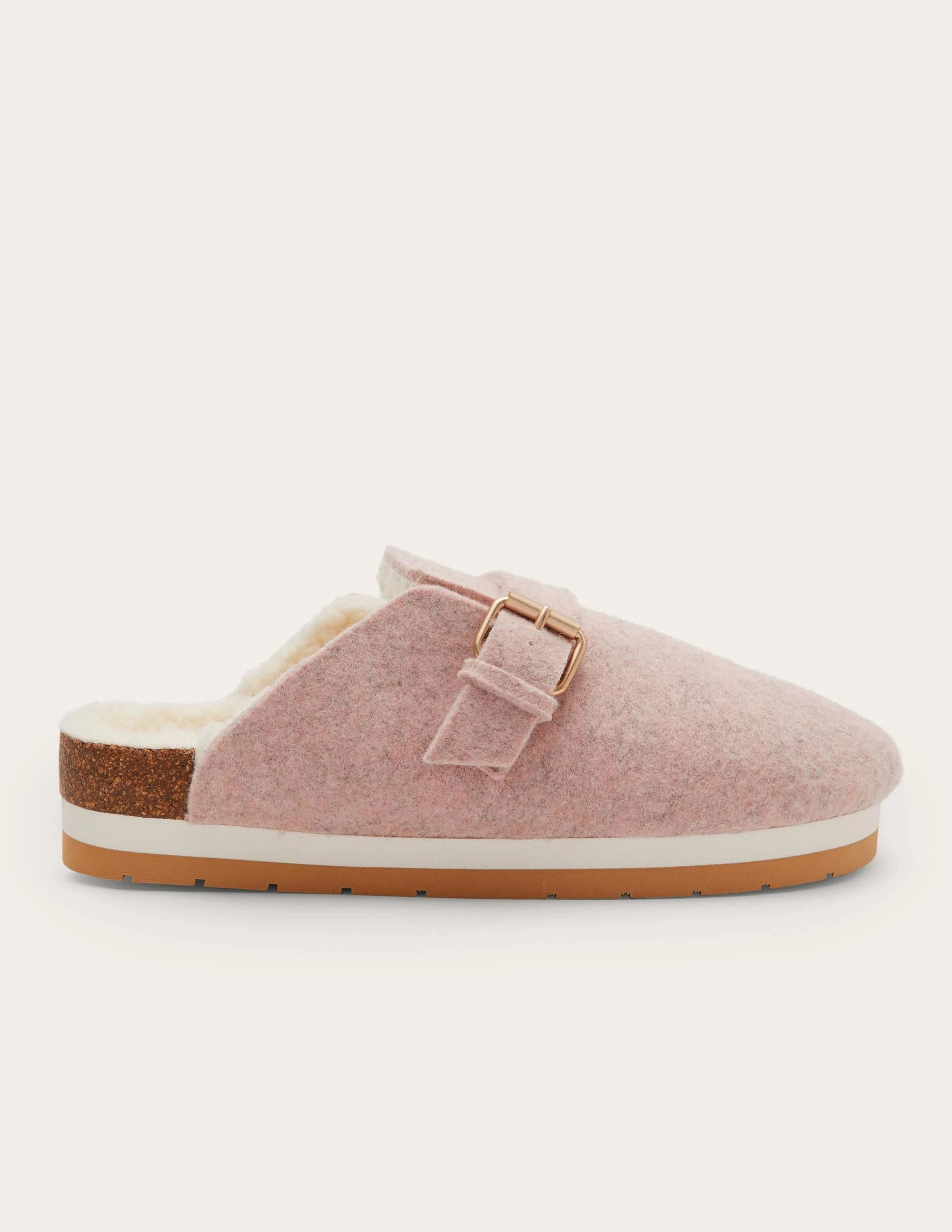 Borg Lined Mule Shoes-Pink Marl Felt