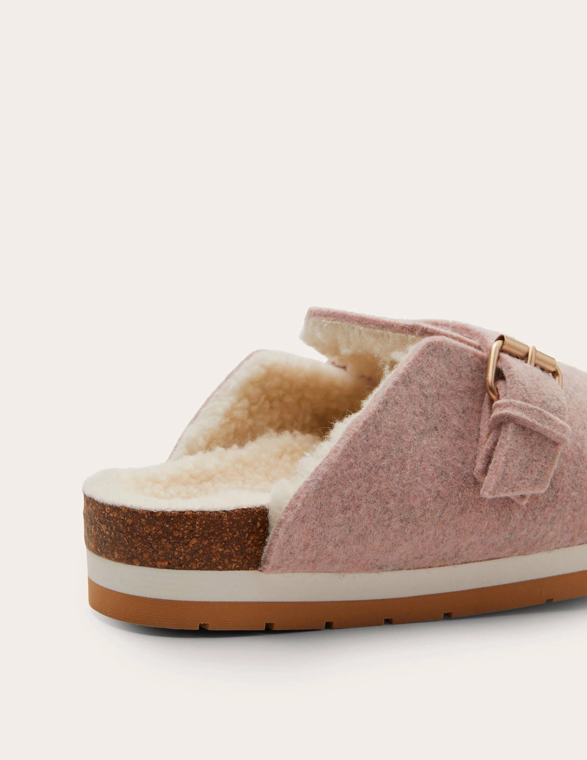 Borg Lined Mule Shoes-Pink Marl Felt