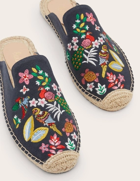 Embroidered Mule Espadrilles-French Navy, Exotic Paradise