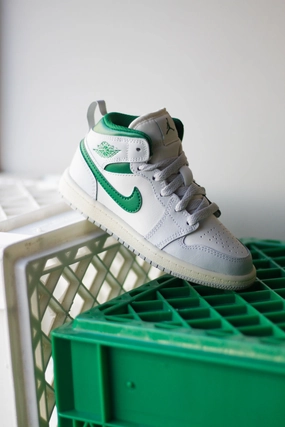 JORDAN 1 MID (PS) SUMMIT WHITE/PINE GREEN-PURE PLATINUM