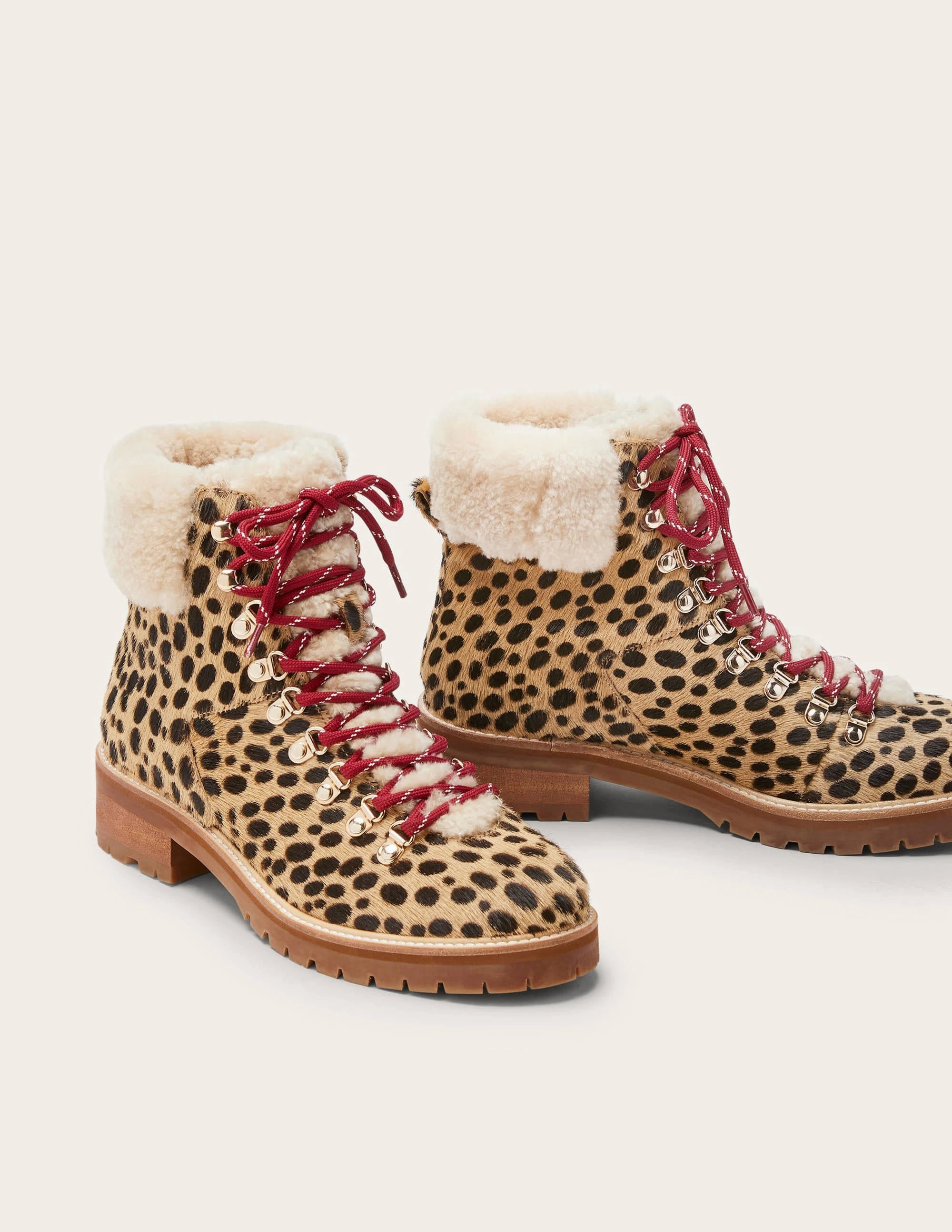 Lace-up Hiking Boots-Tan Leopard