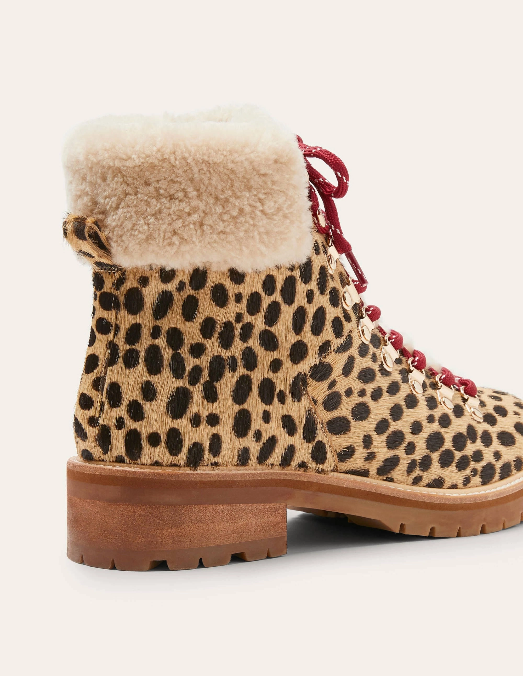 Lace-up Hiking Boots-Tan Leopard