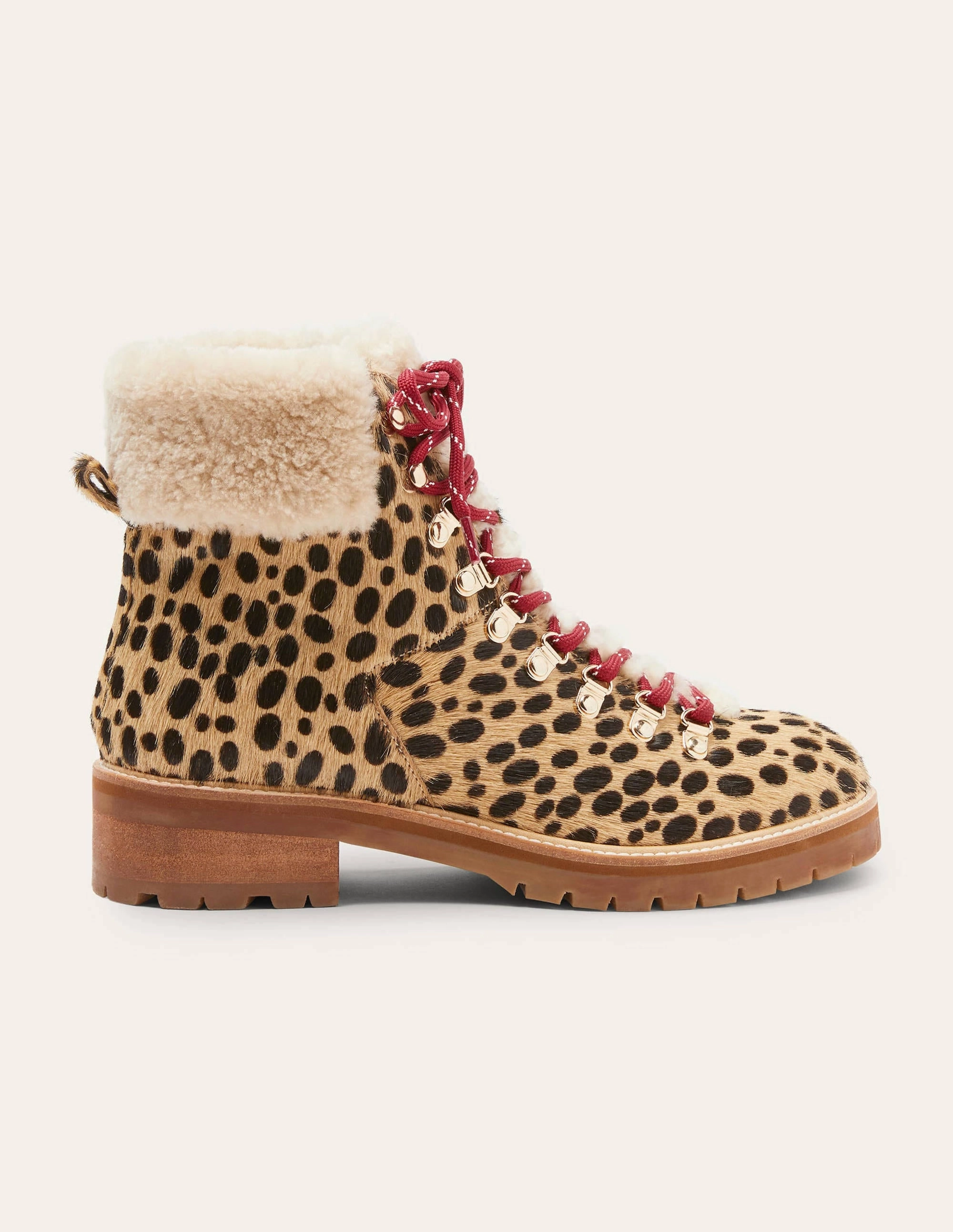 Lace-up Hiking Boots-Tan Leopard