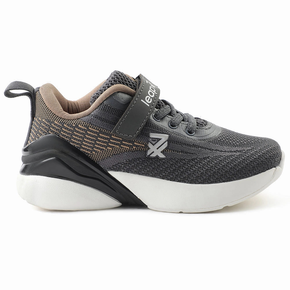 Leap7x Dark Grey Sports Lacing Running Shoes For Kids COVER-02 By Liberty
