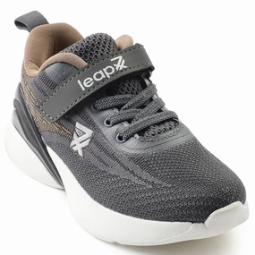 Leap7x Dark Grey Sports Lacing Running Shoes For Kids COVER-02 By Liberty