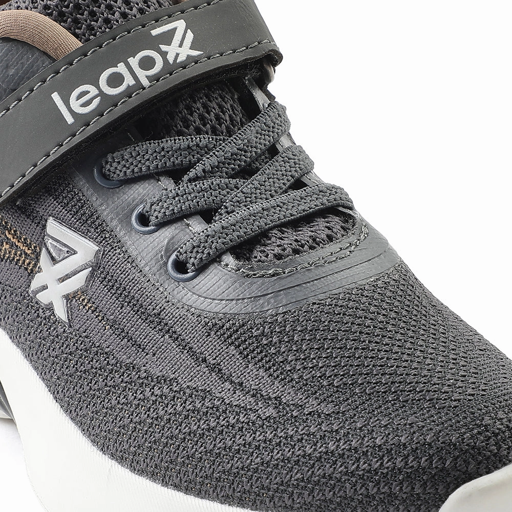 Leap7x Dark Grey Sports Lacing Running Shoes For Kids COVER-02 By Liberty
