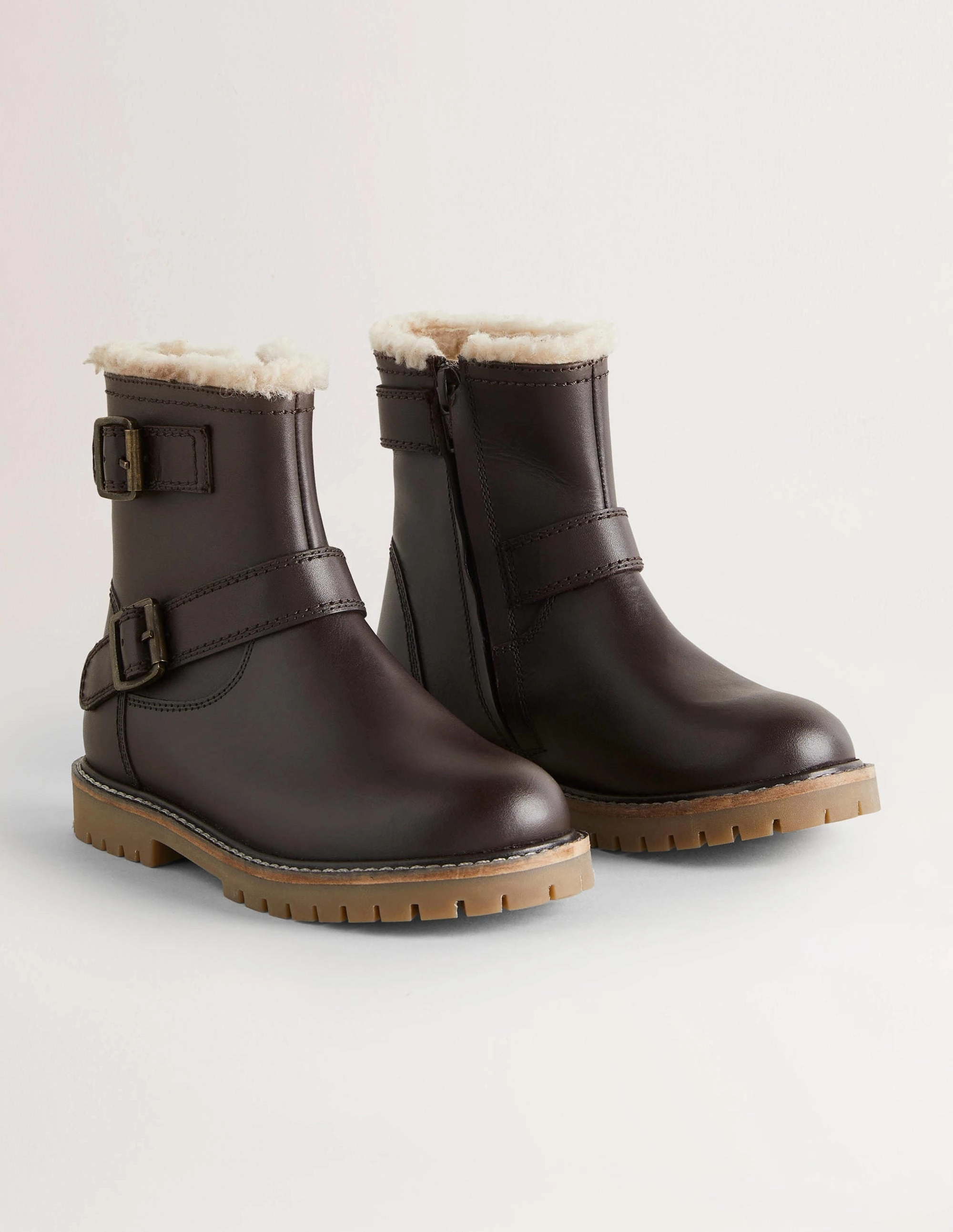 Leather Biker Boots-Chocolate