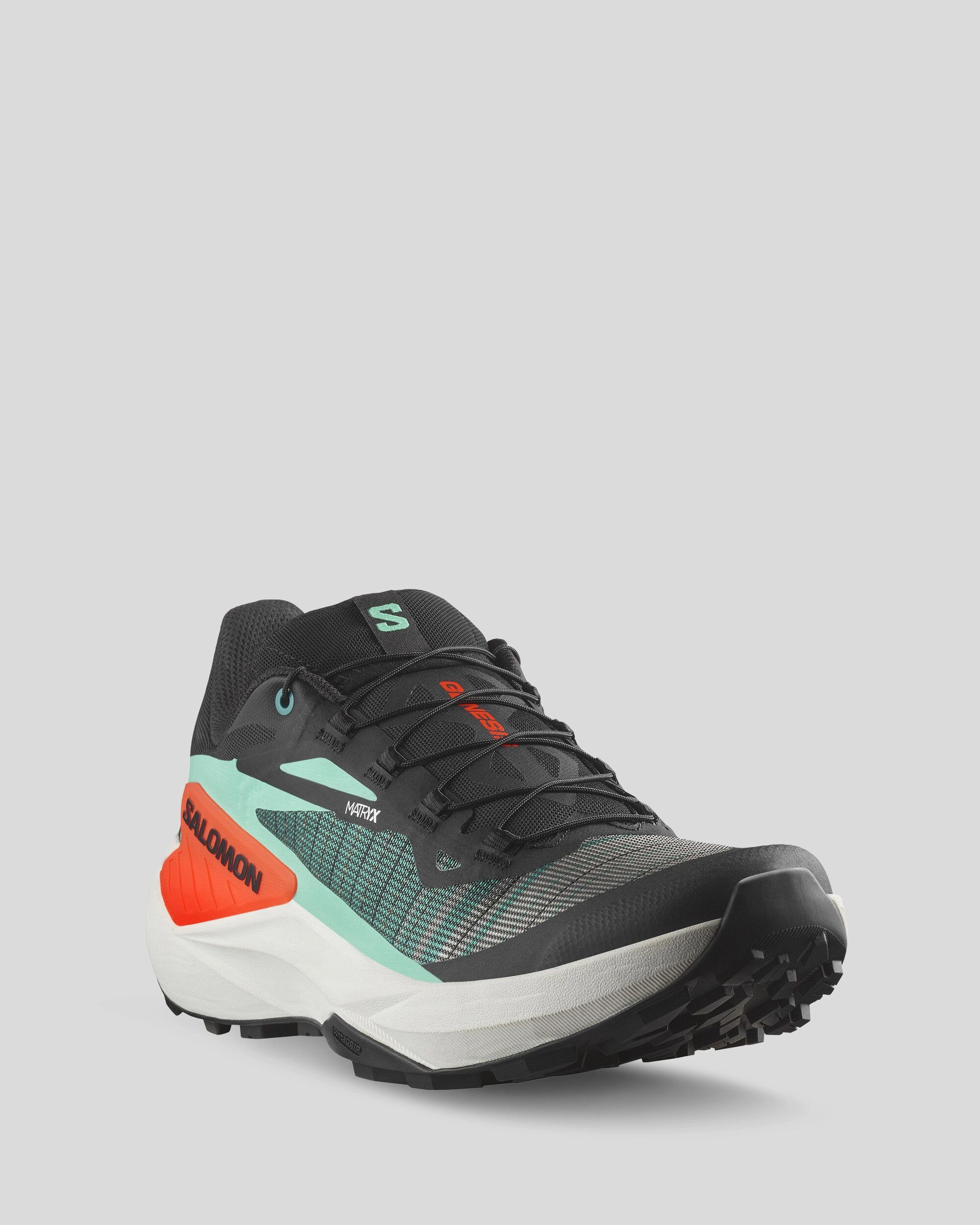Men's Salomon Genesis Trail Running Shoes - Black/Electric Green/Cherry Tomato