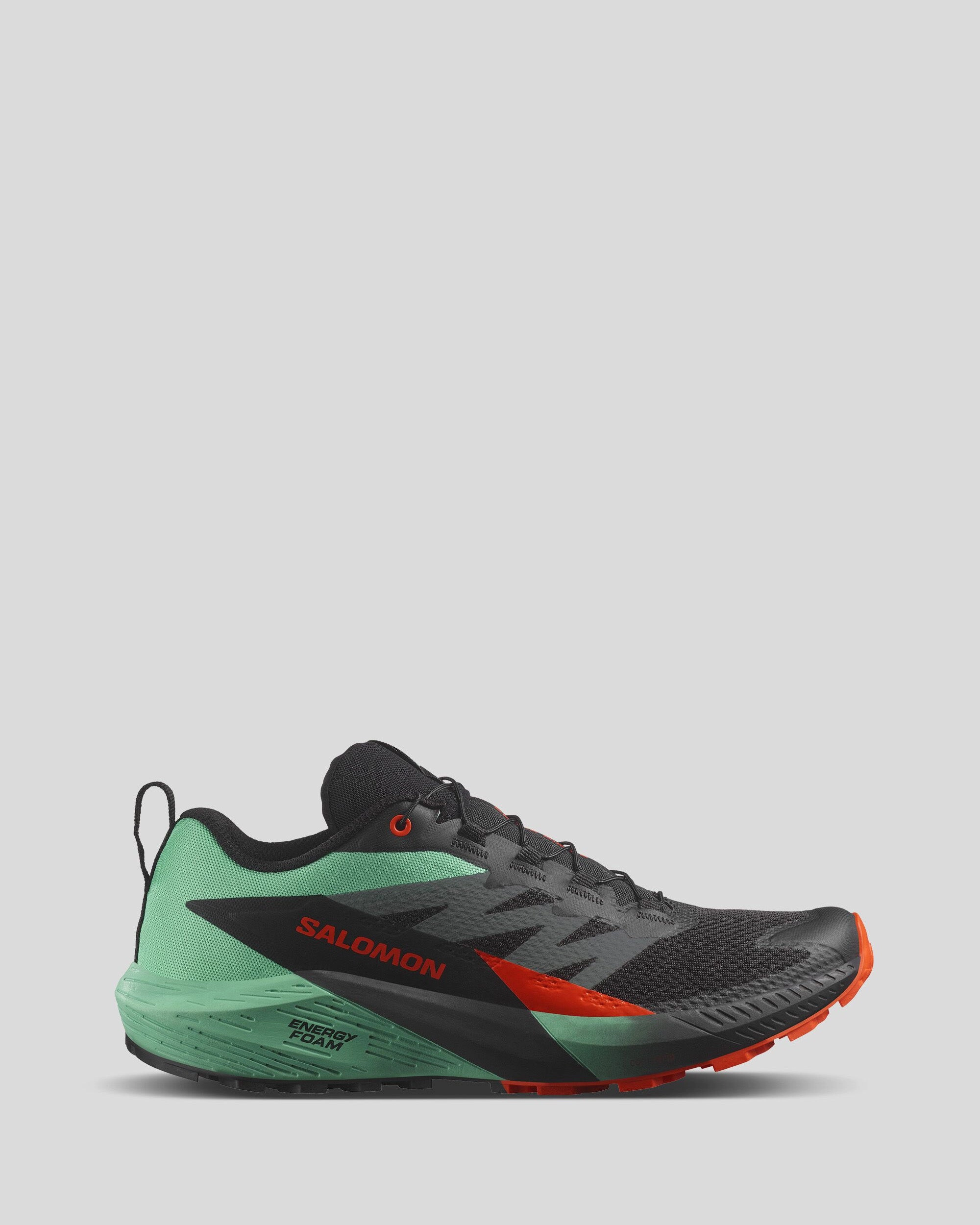 Men's Salomon Sense Ride 5 Trail Running Shoes - Black/Bay/Cherry Tomato