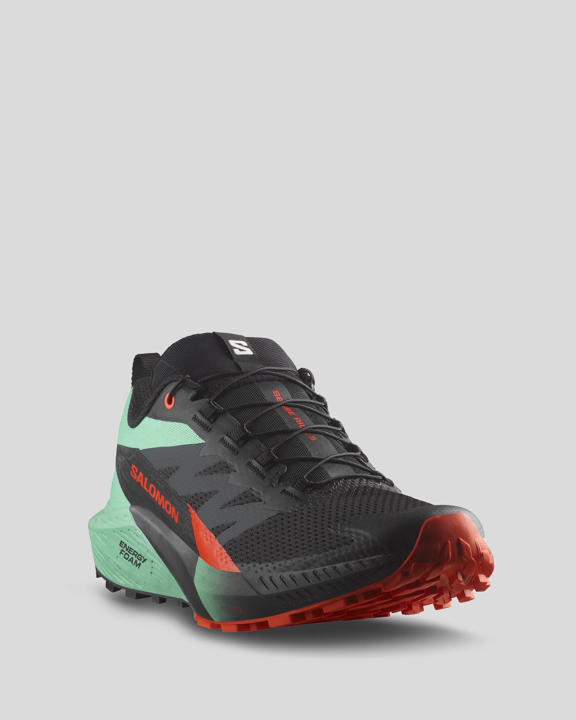 Men's Salomon Sense Ride 5 Trail Running Shoes - Black/Bay/Cherry Tomato