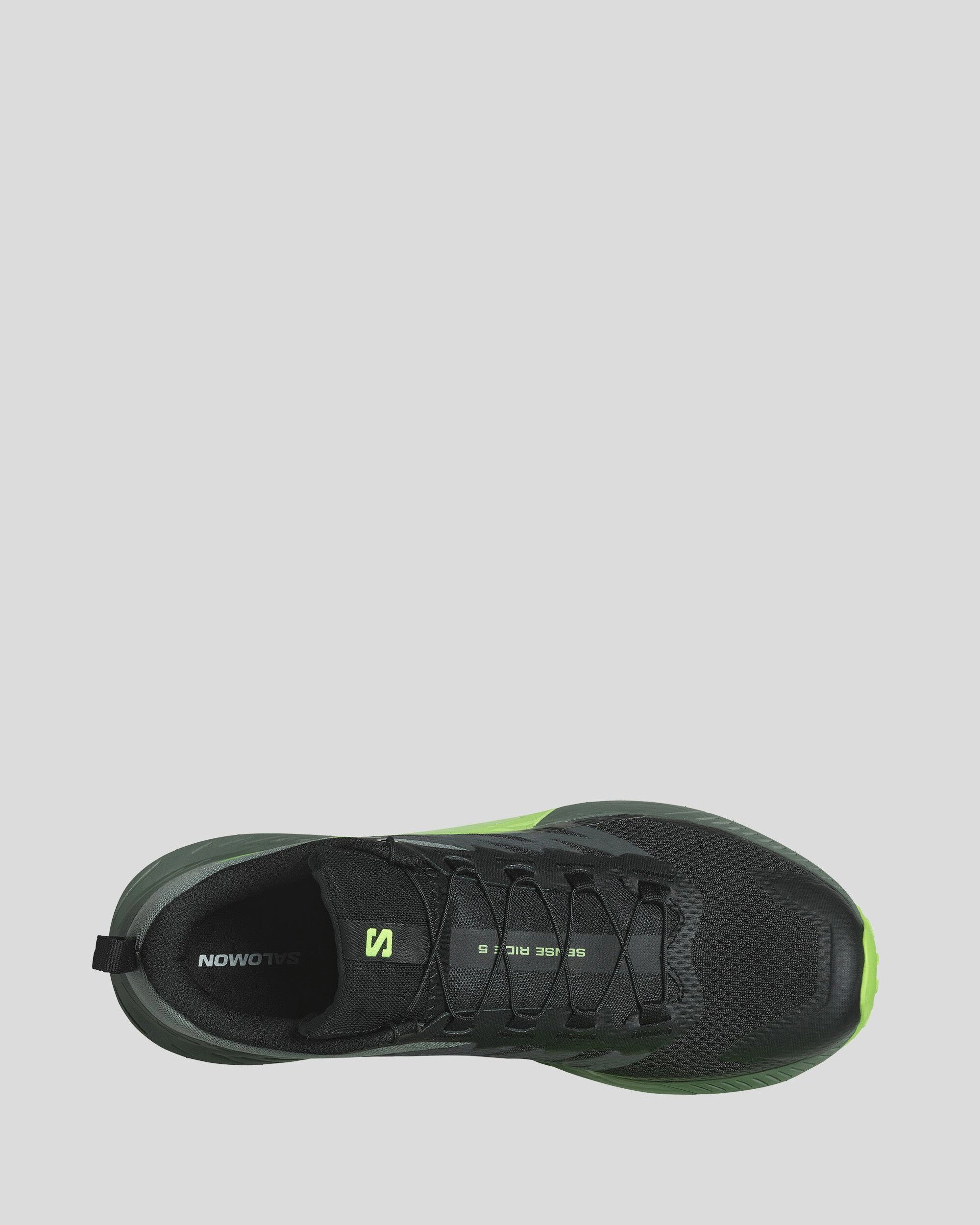 Men's Salomon Sense Ride 5 Trail Running Shoes - Black/Laurel Wreath/Green Gecko