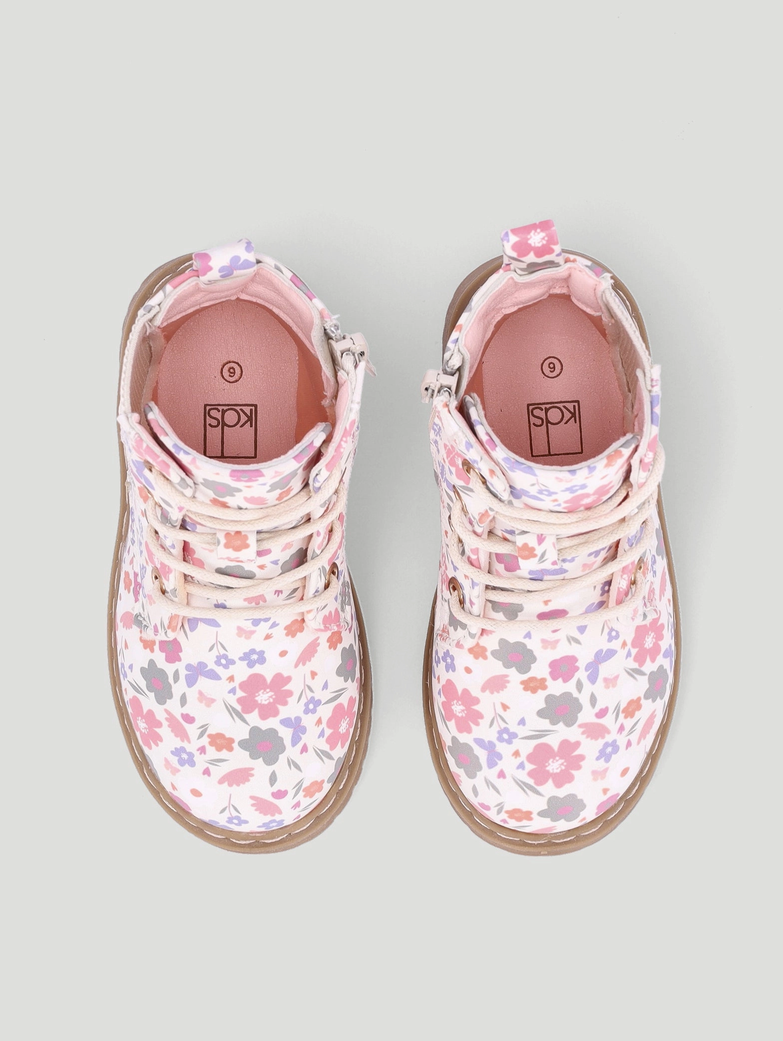 Pre-Girls Floral Print Boot - Cream