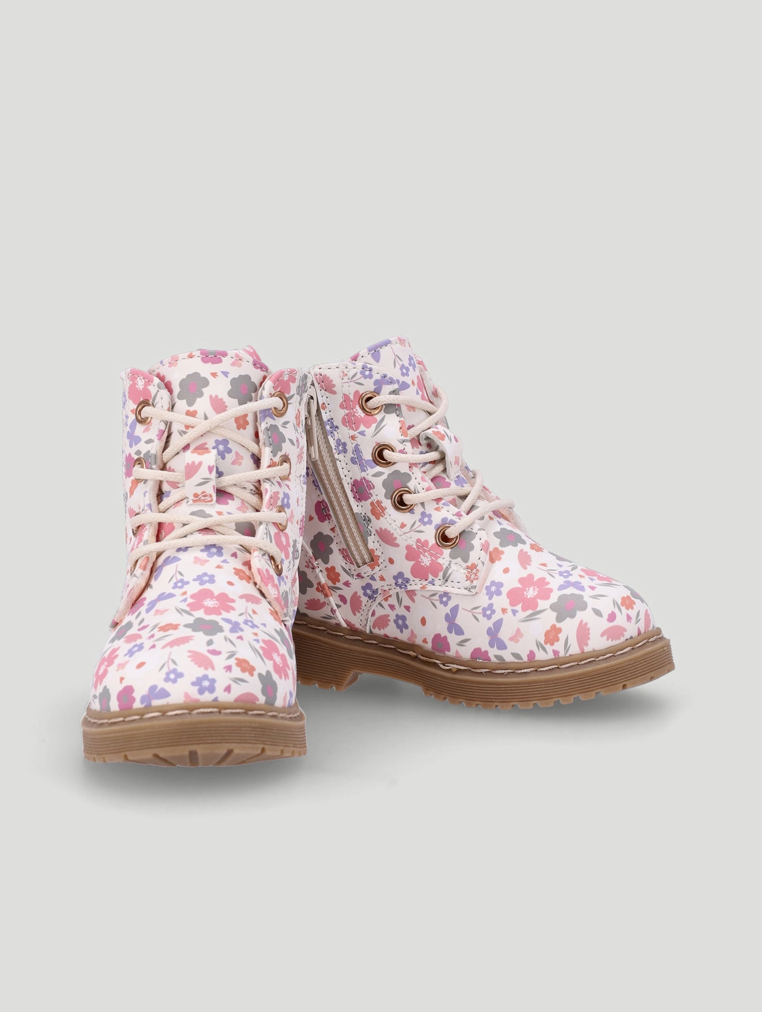 Pre-Girls Floral Print Boot - Cream