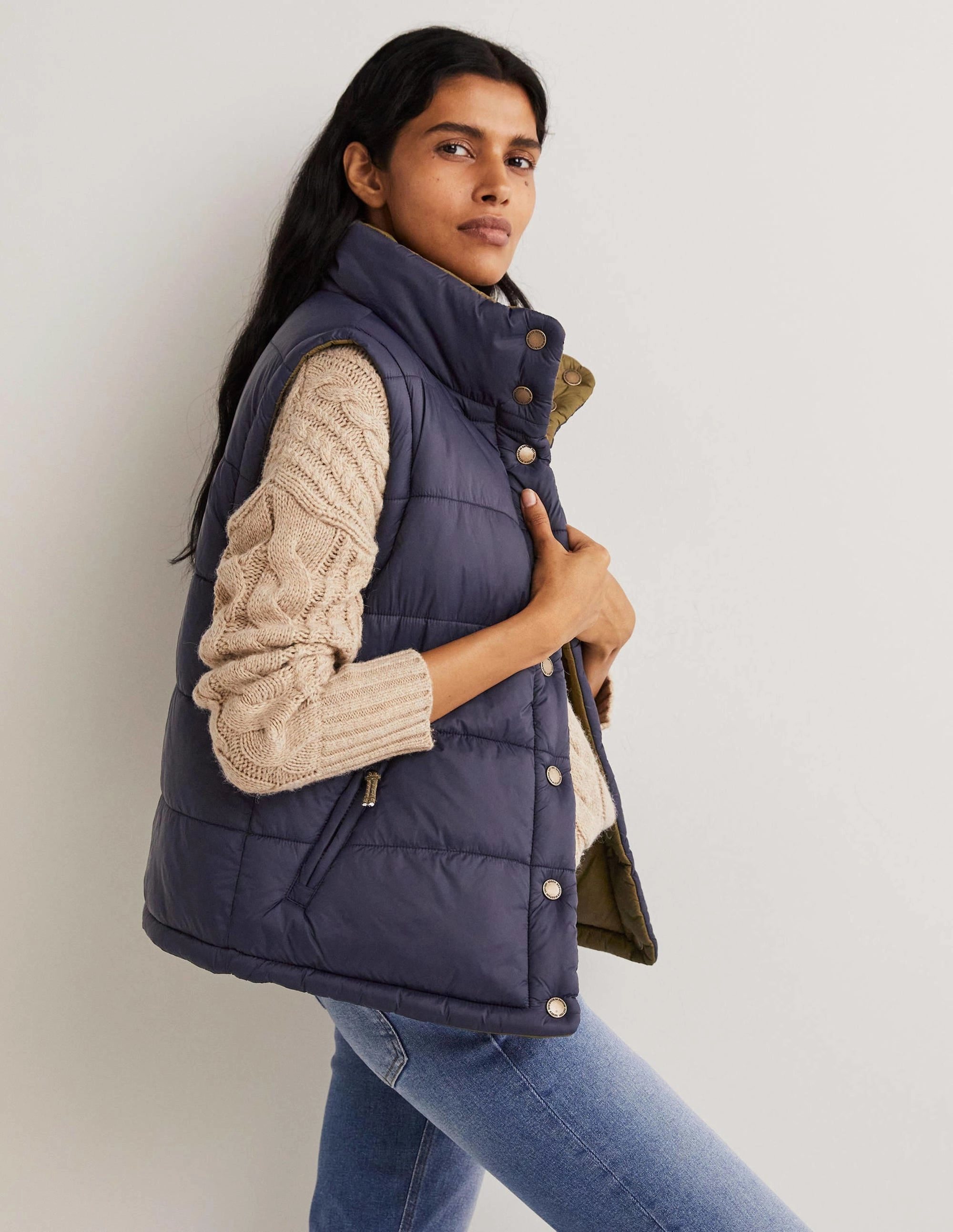 Reversible Gilet-Navy and Basil Green