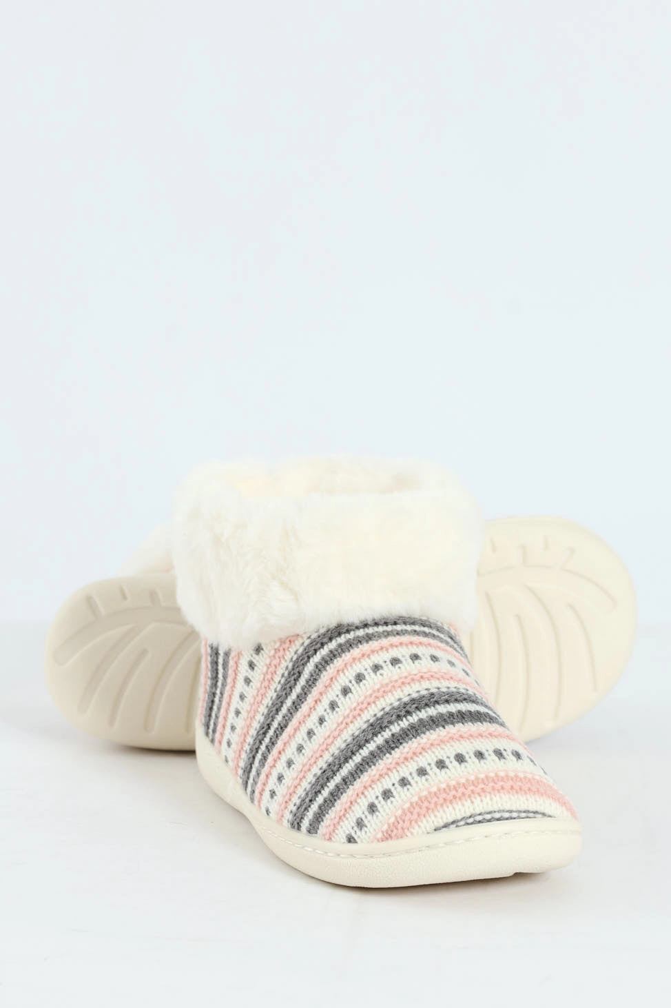 Slipper Bootie With Fur Trim - Cream