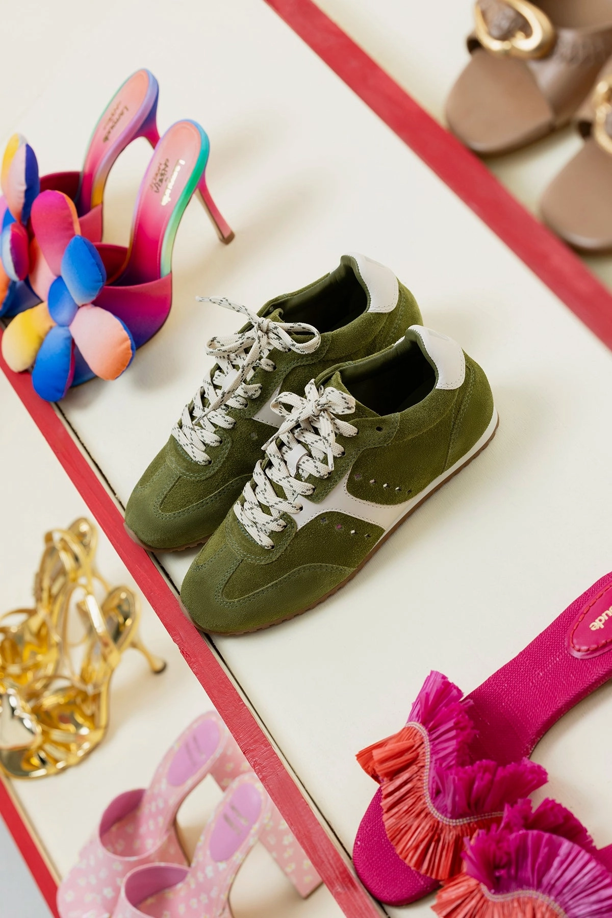 Stella Sneaker In Seaweed Suede and Ivory Leather