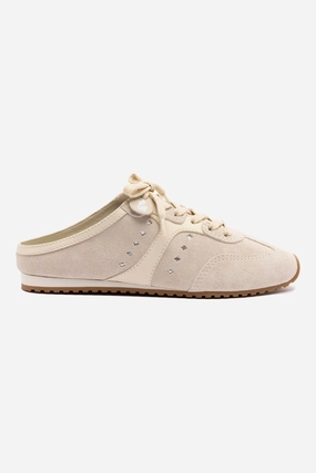 Stella Sneaker Mule In Mushroom Grey Suede and Ivory Leather