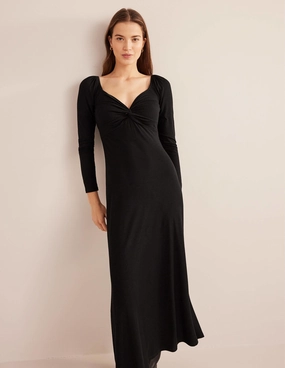 Sweetheart Jersey Midi Dress-Black