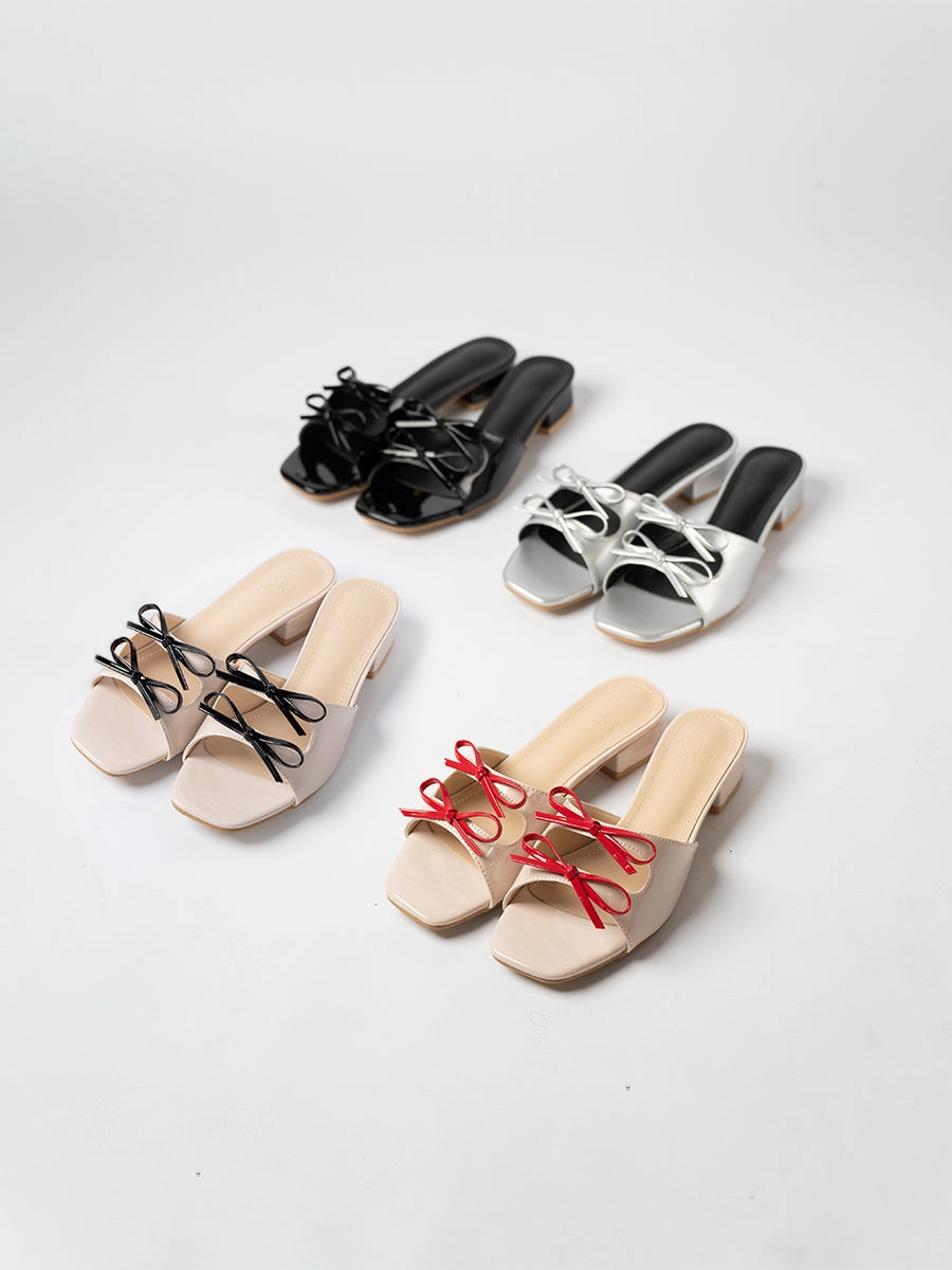 Valeria Glossy Ribbon Mules