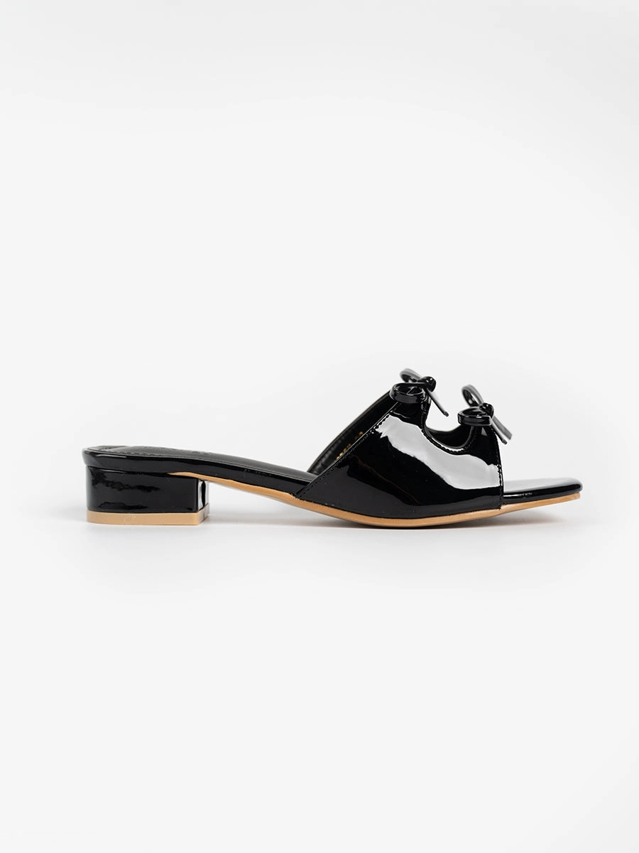 Valeria Glossy Ribbon Mules