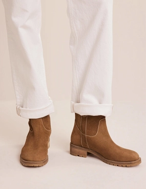 Western Suede Ankle Boots-Tan Suede