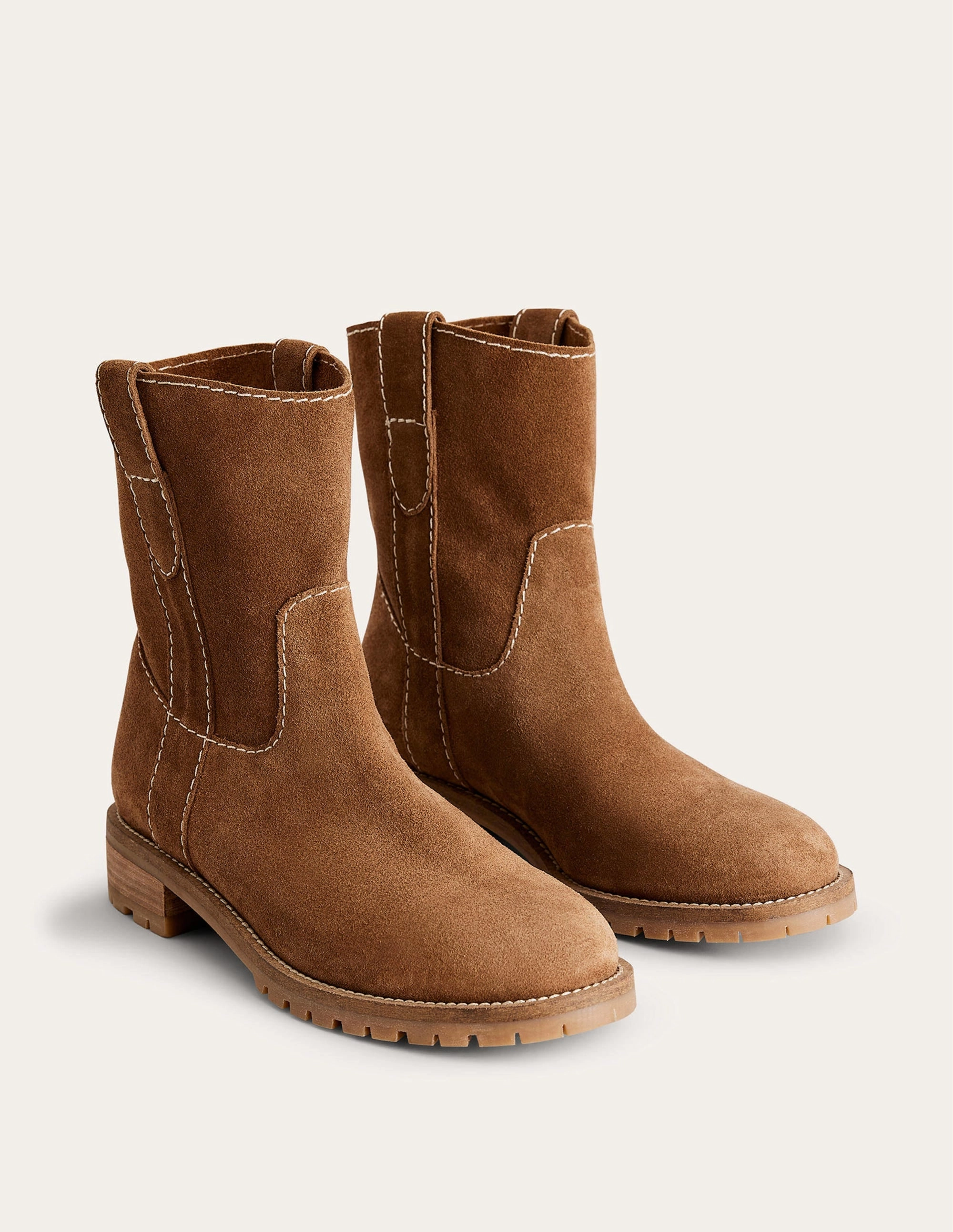 Western Suede Ankle Boots-Tan Suede