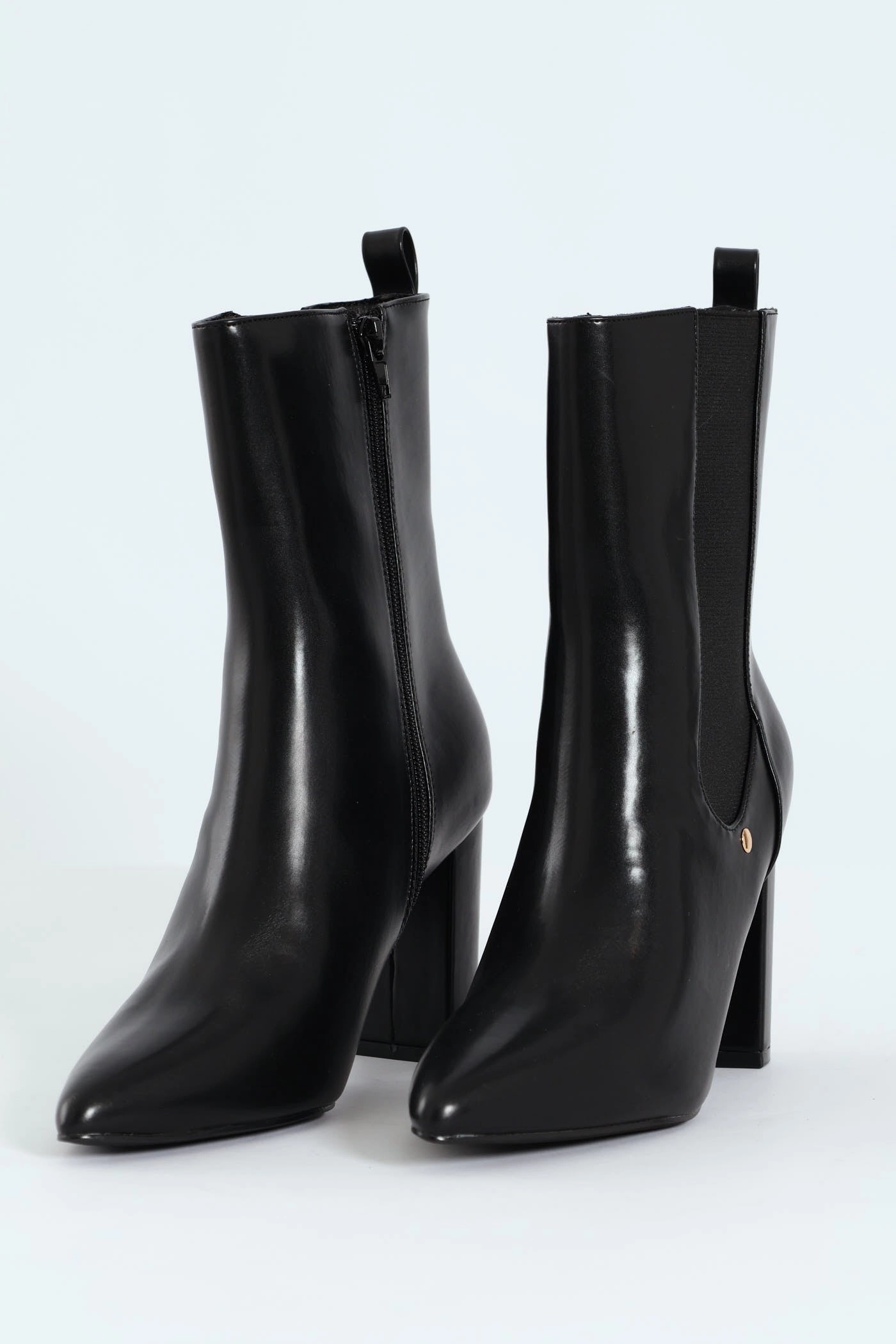 Zip Up Heel Boot - Black