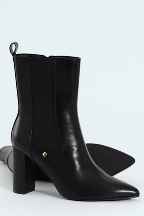 Zip Up Heel Boot - Black