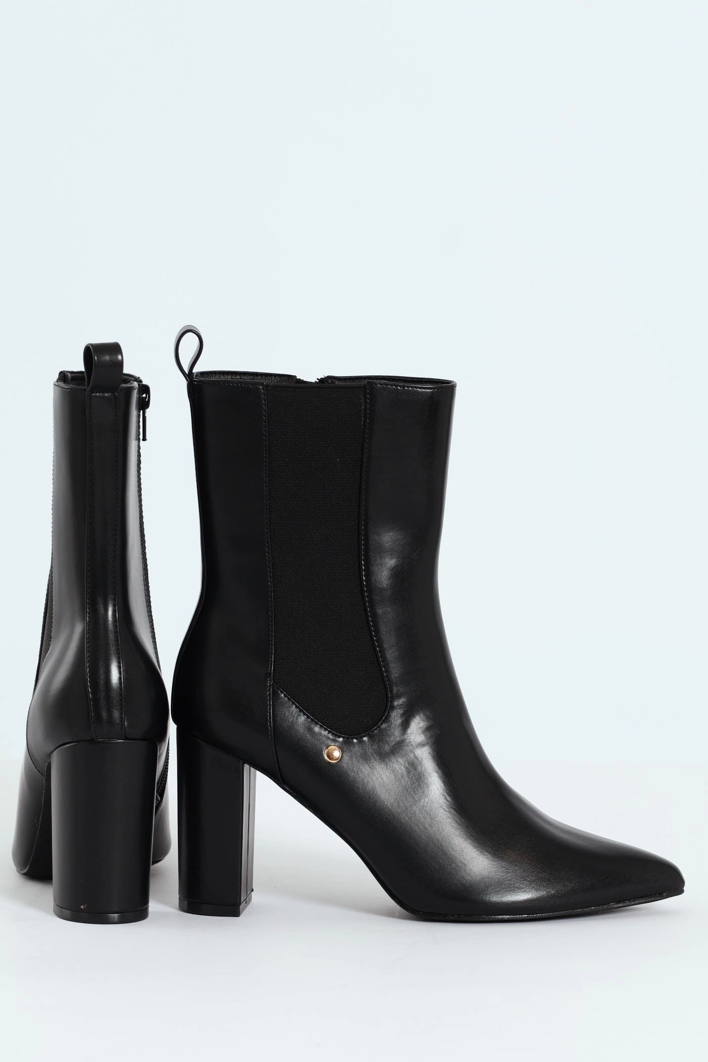 Zip Up Heel Boot - Black