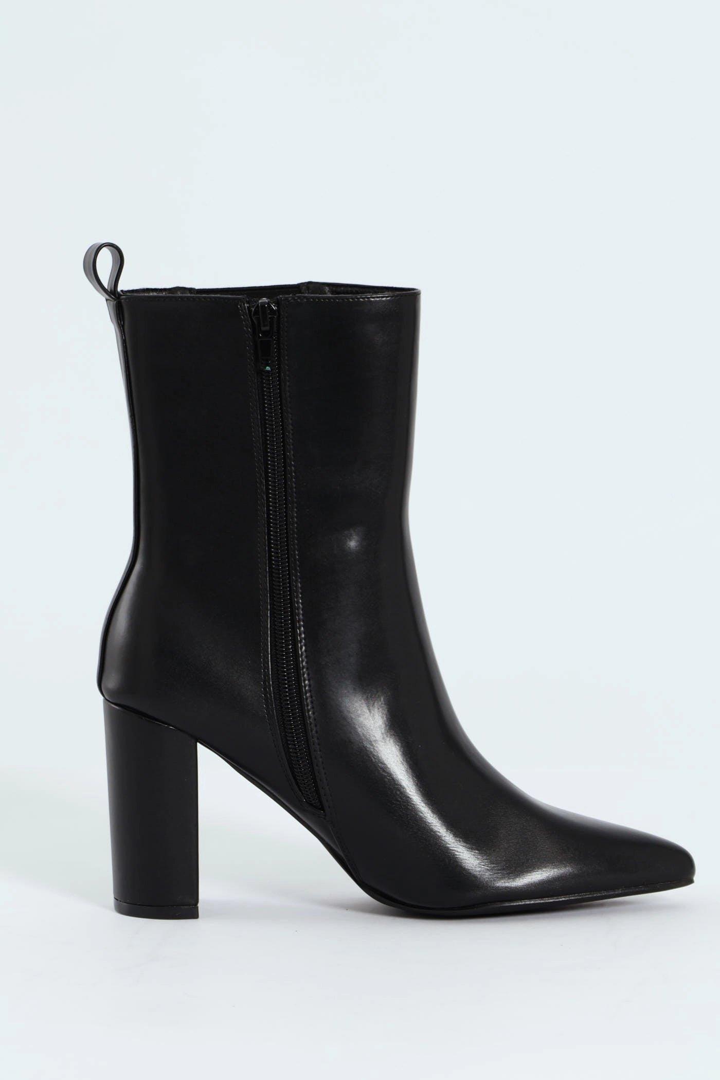 Zip Up Heel Boot - Black